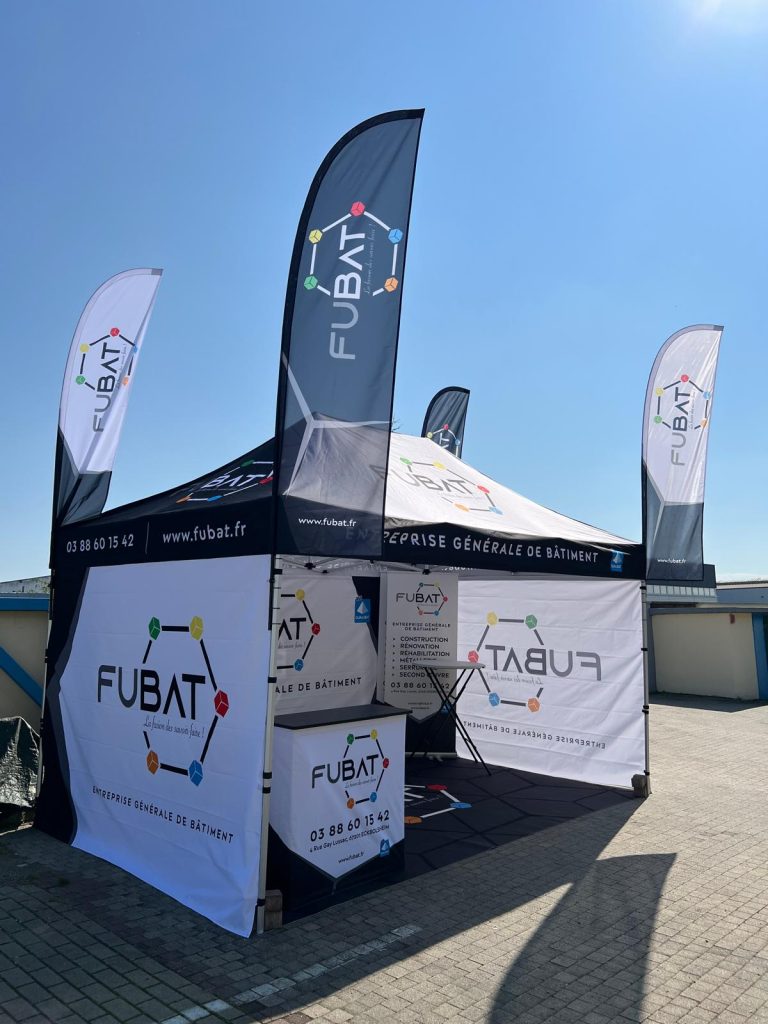 Stand PLV personnalisé pour salon professionnel BTP à Strasbourg, Bas-Rhin